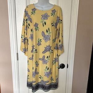NY Collection Women's Pullover Yellow Floral Long Sleeve Dress Size S NWT